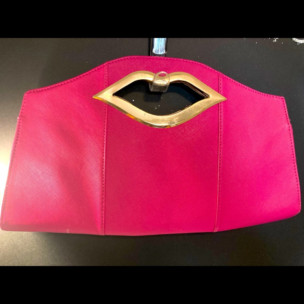 Hot pink, gold trim and chain lip purse